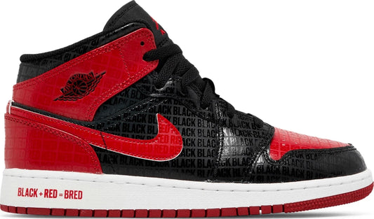 Nike Air Jordan 1 Mid SS GS 'Black + Red = Bred'