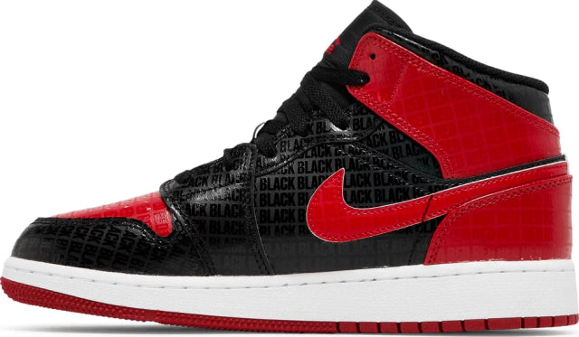 Nike Air Jordan 1 Mid SS GS 'Black + Red = Bred'