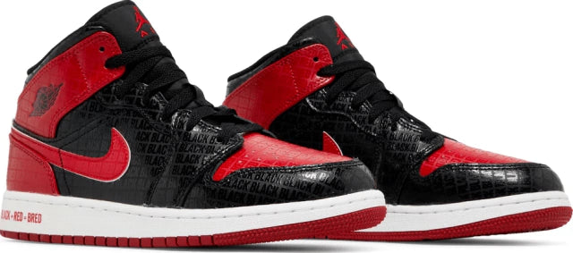 Nike Air Jordan 1 Mid SS GS 'Black + Red = Bred'