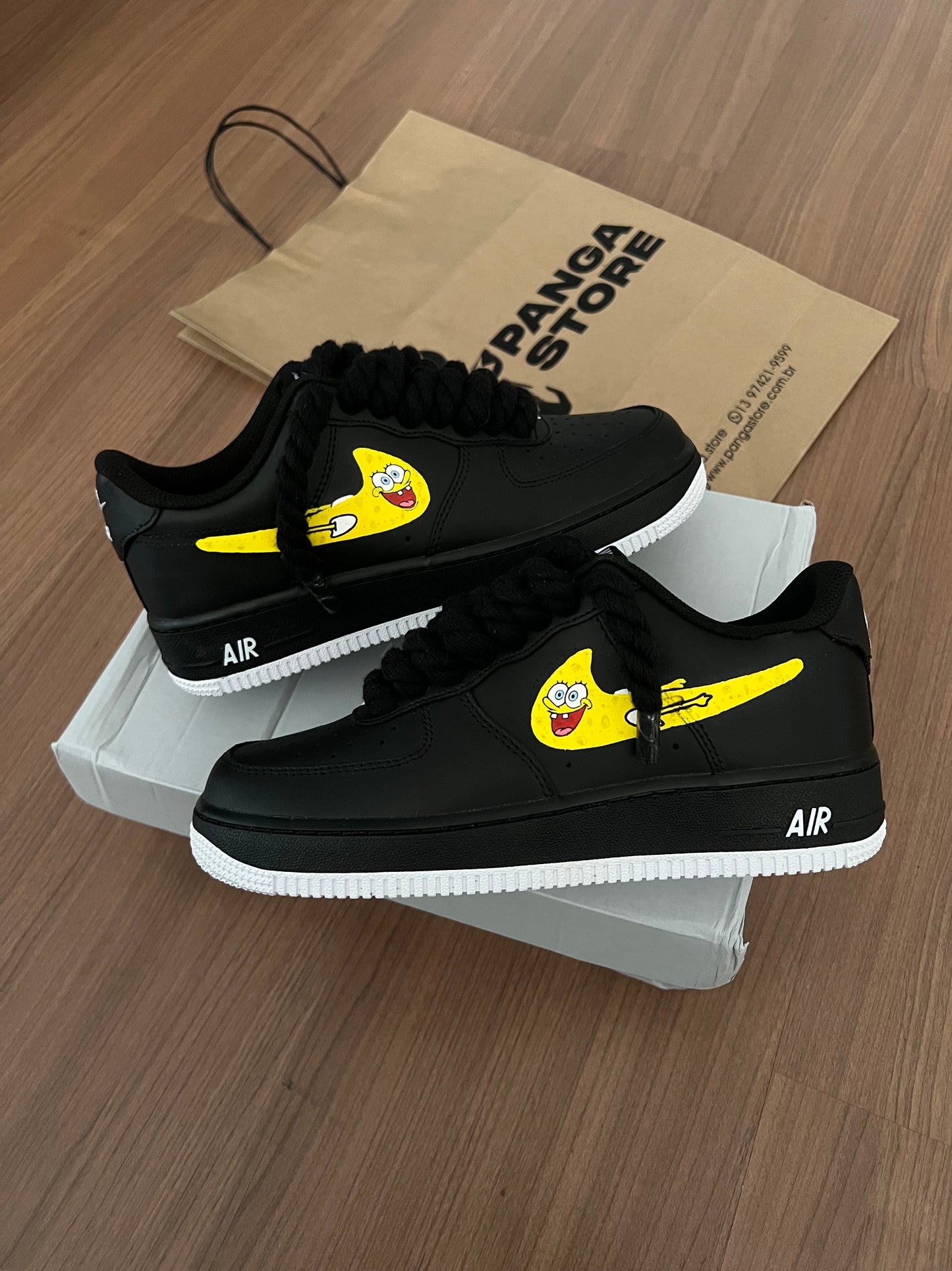 Nike Air Force 1 Black/White Rope Bob Esponja